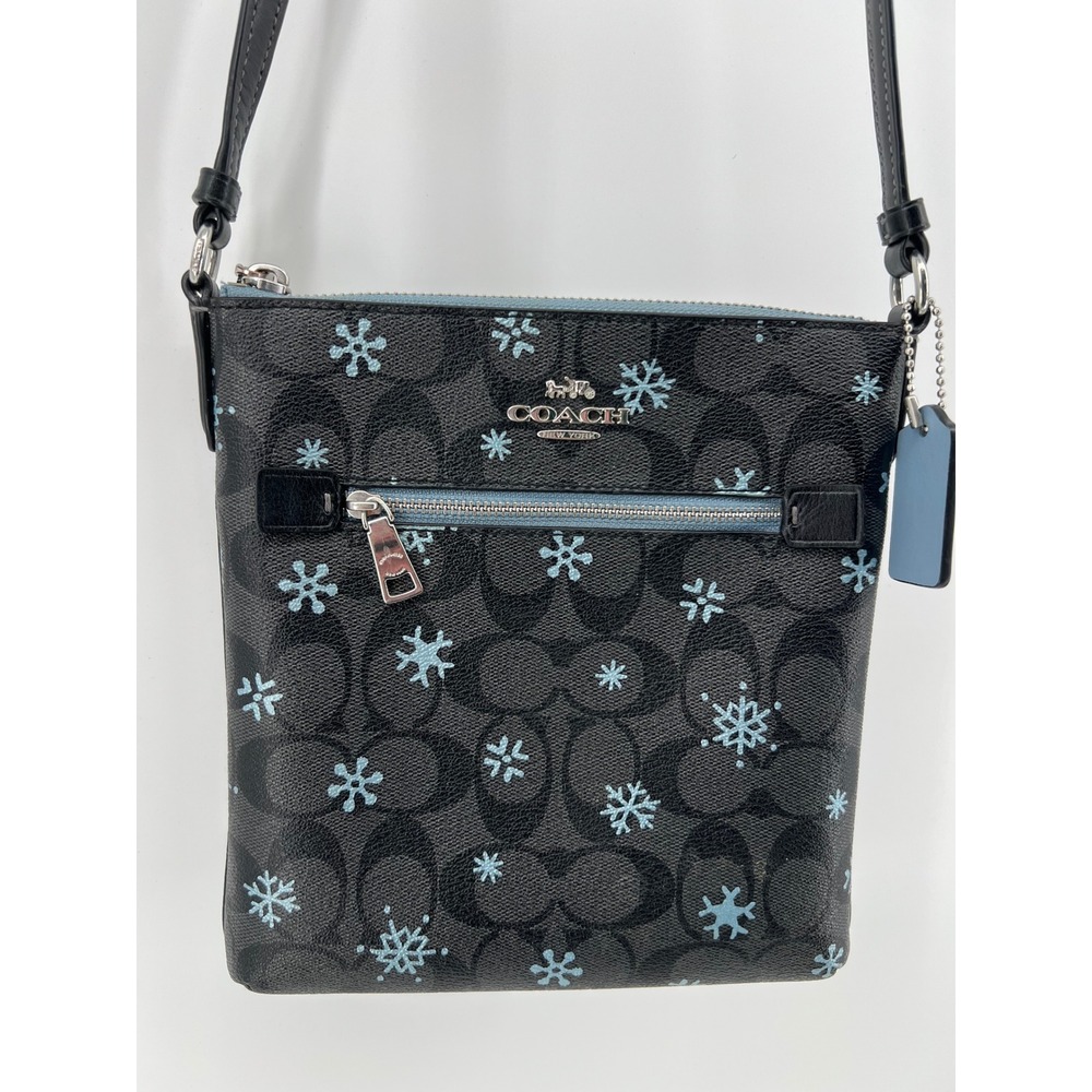 Coach Rowan File Bag Signature Canvas Snowflake Print Black Blue CF285 Crossbody